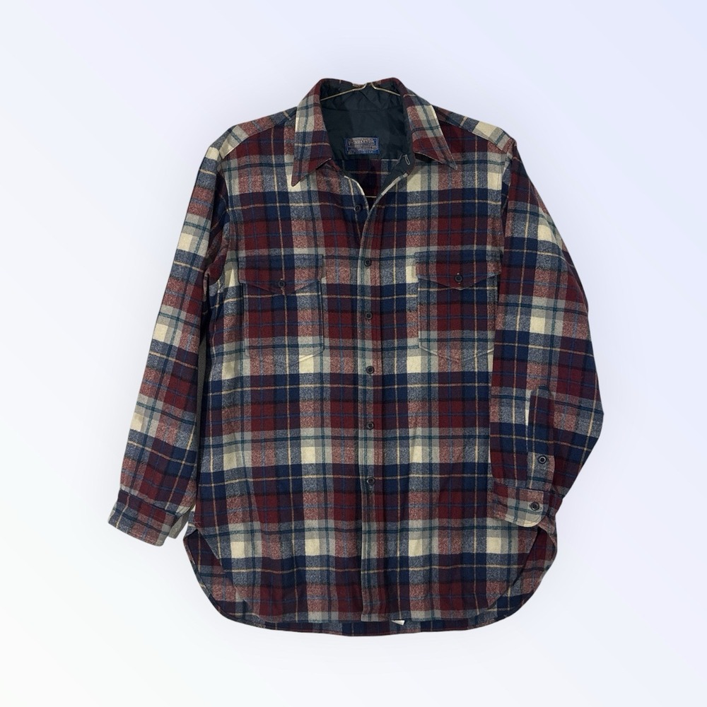 Vintage Pendleton wool flannel Board‎ Shirt loop collar LARGE 16.5 MiUSA plaid